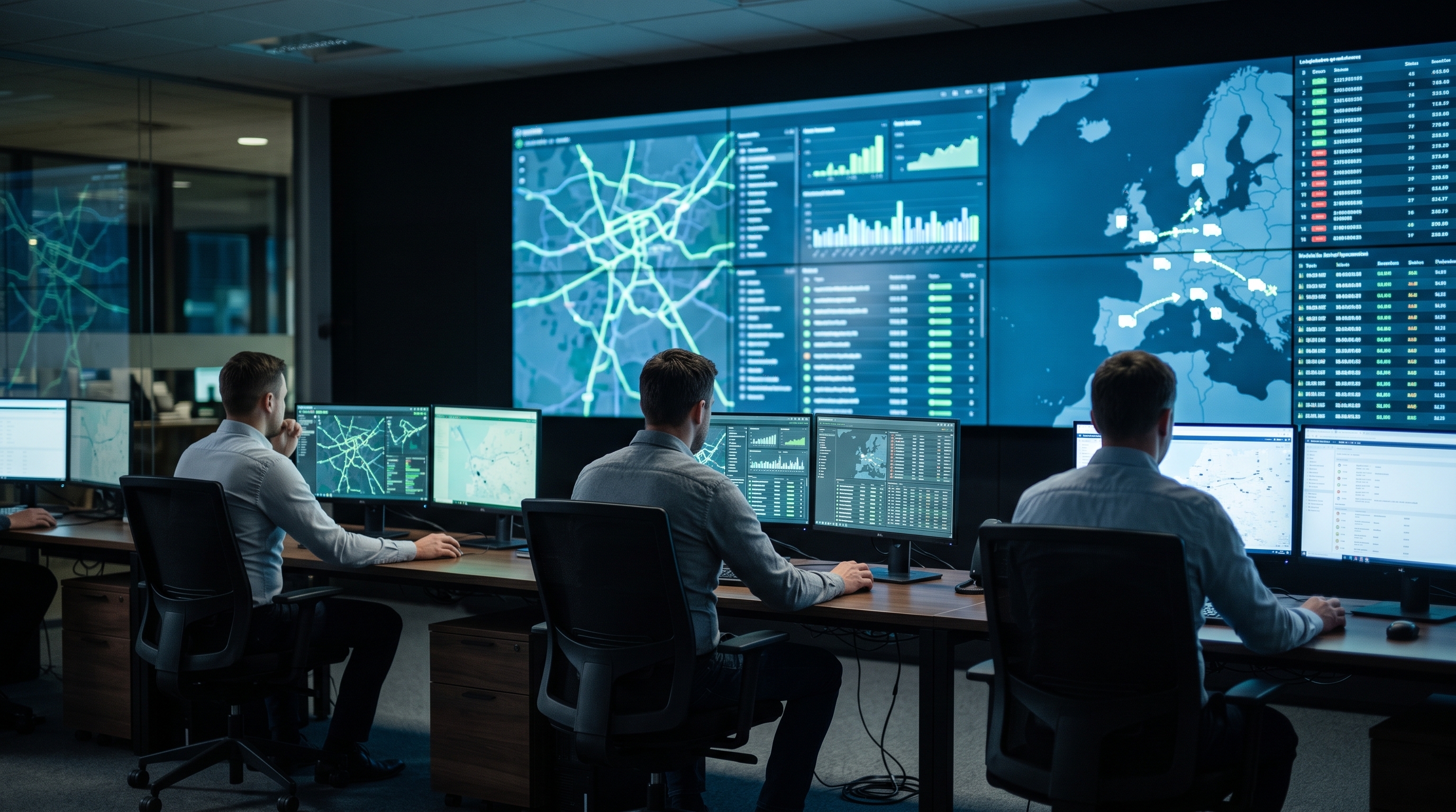 Centro de monitoreo logístico 24/7 con seguimiento de rutas en tiempo real